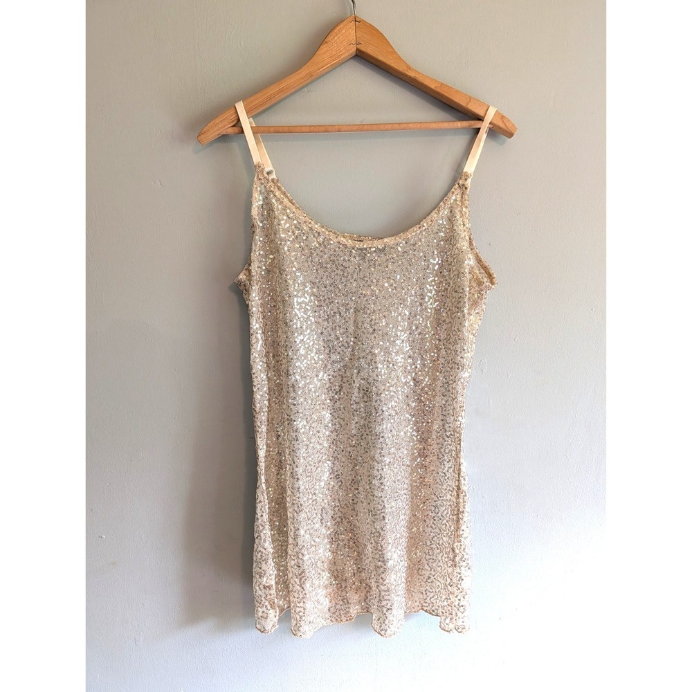 Y2K Sheer Gold Sequin Camisole Party Cocktail Glam Sparkly Champagne Metaphor Sm